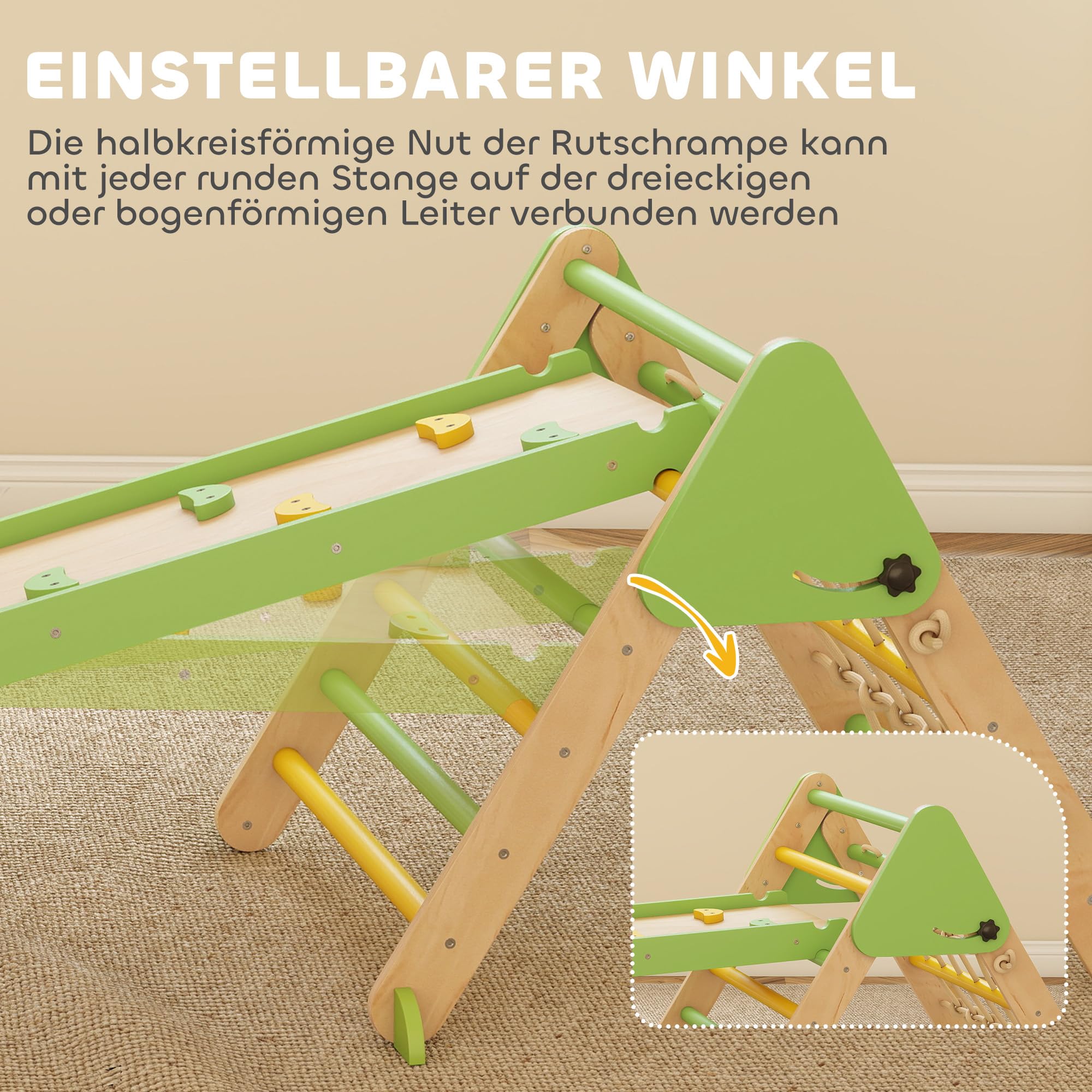 AIYAPLAY Montessori 8 en 1 Arco de escalada de madera para interiores, triángulo de escalada con arco de escalada, tobogán de doble cara, parque infantil para niños pequeños y niños de 1,5 a 4 años