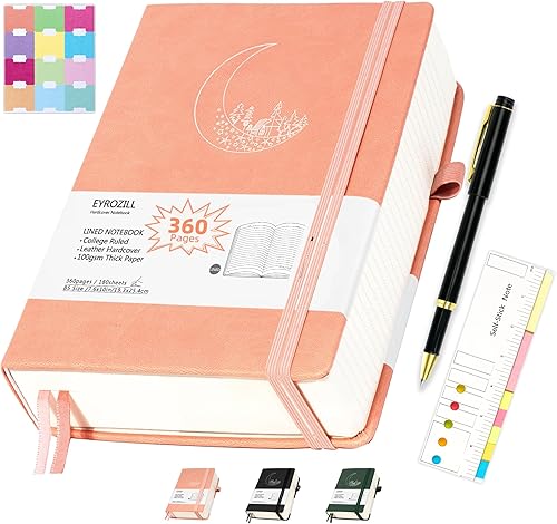 EYROZILL Cuaderno de diario rayado B5 con bolígrafo, 360 páginas, papel grueso de 3.53 ozm, cuaderno de rayas universitarias para escribir, diarios