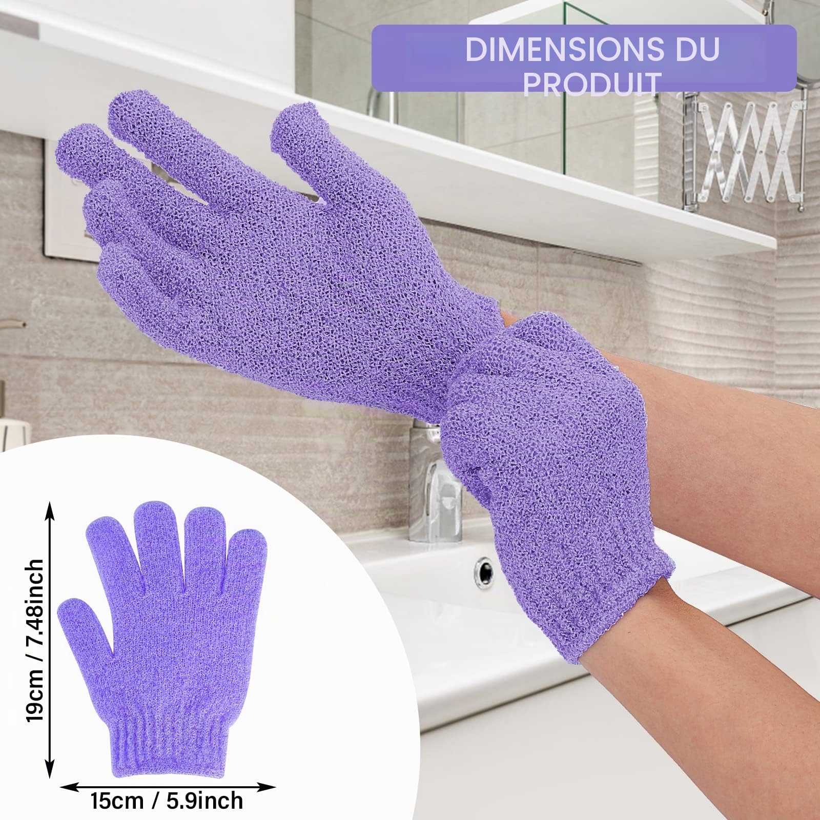Sibba Lot de 4 Gants de Douche Exfoliants Double Face pour Douche et Corps Exfoliant pour Peaux Mortes A