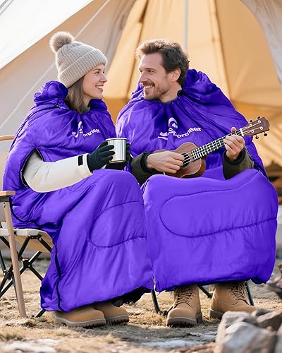 Miniatura 2 de Sportneer Saco de dormir portátil de 0 grados para adultos y niños - Caminable con cremalleras en los brazos, impermeable y cálido, compacto para