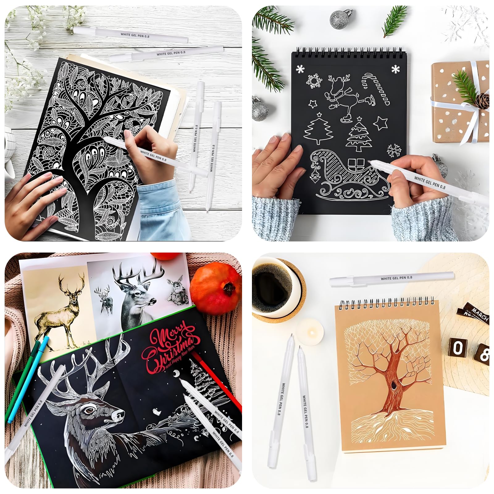 YOOUSOO White Gel Pens 6 Pack 0 8mm Premium White Ink Gel Pen For Black Paper Art Writing — view 7