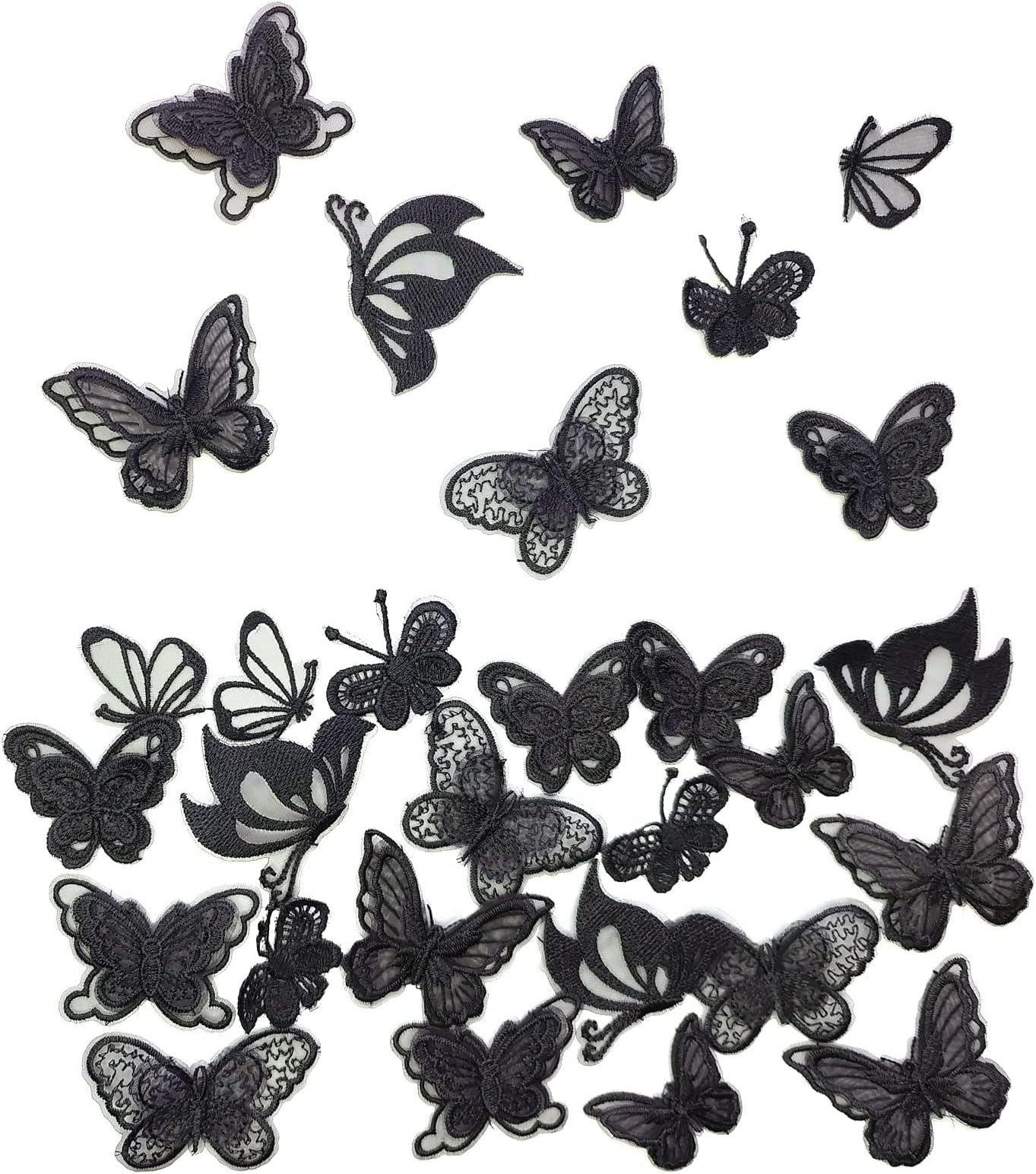 32 Pcs Black Lace Butterfly Applique Embroidery,Organza Butterfly Patches Appliques for Clothes,for Wedding Bridal Dress Craft DIY Clothes Hair Ornaments Dress/Hat/Bag Decoration