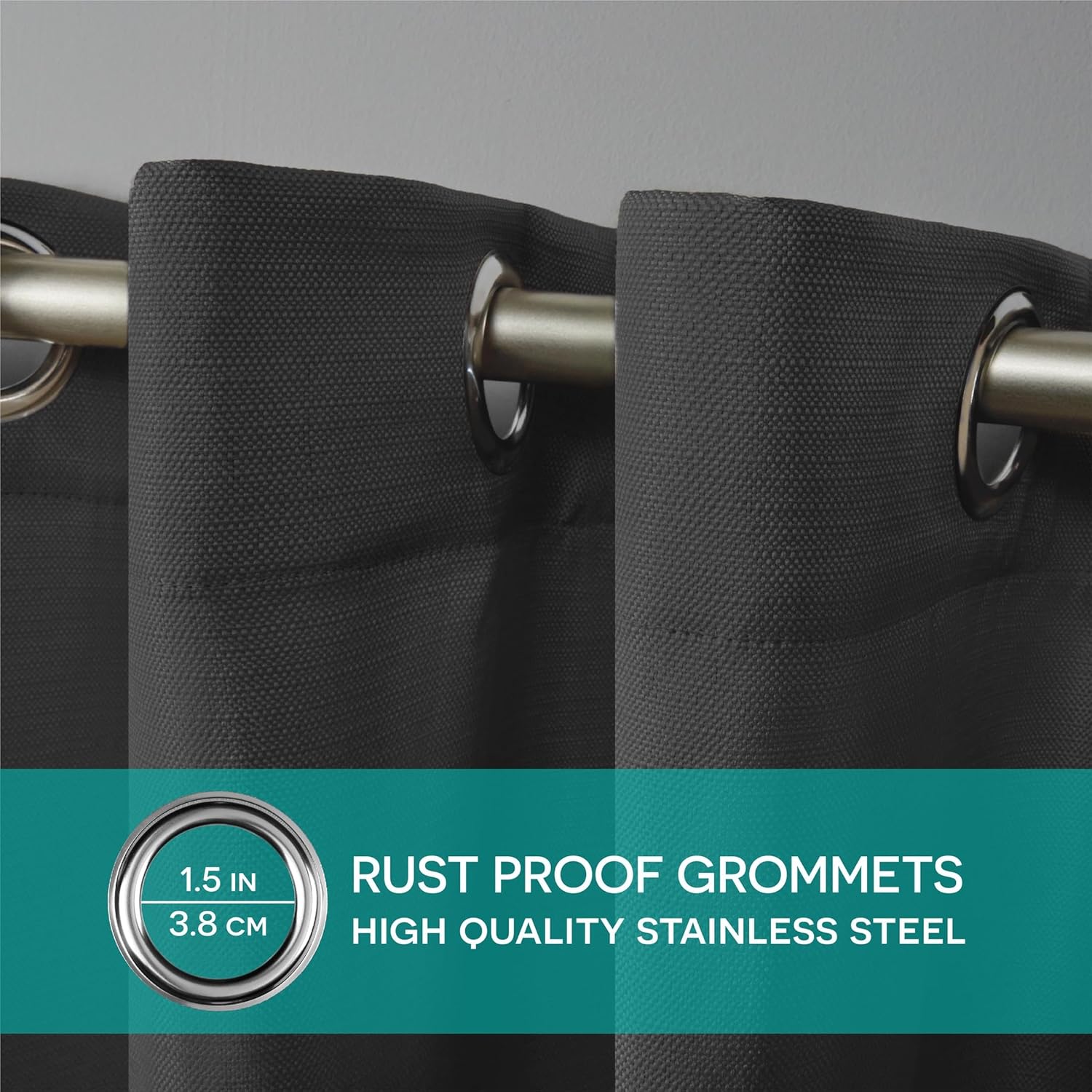 Exclusive Home Delano Heavyweight Textured Indoor/Outdoor Grommet Top Curtain Panel Pair, 54"x120", Charcoal