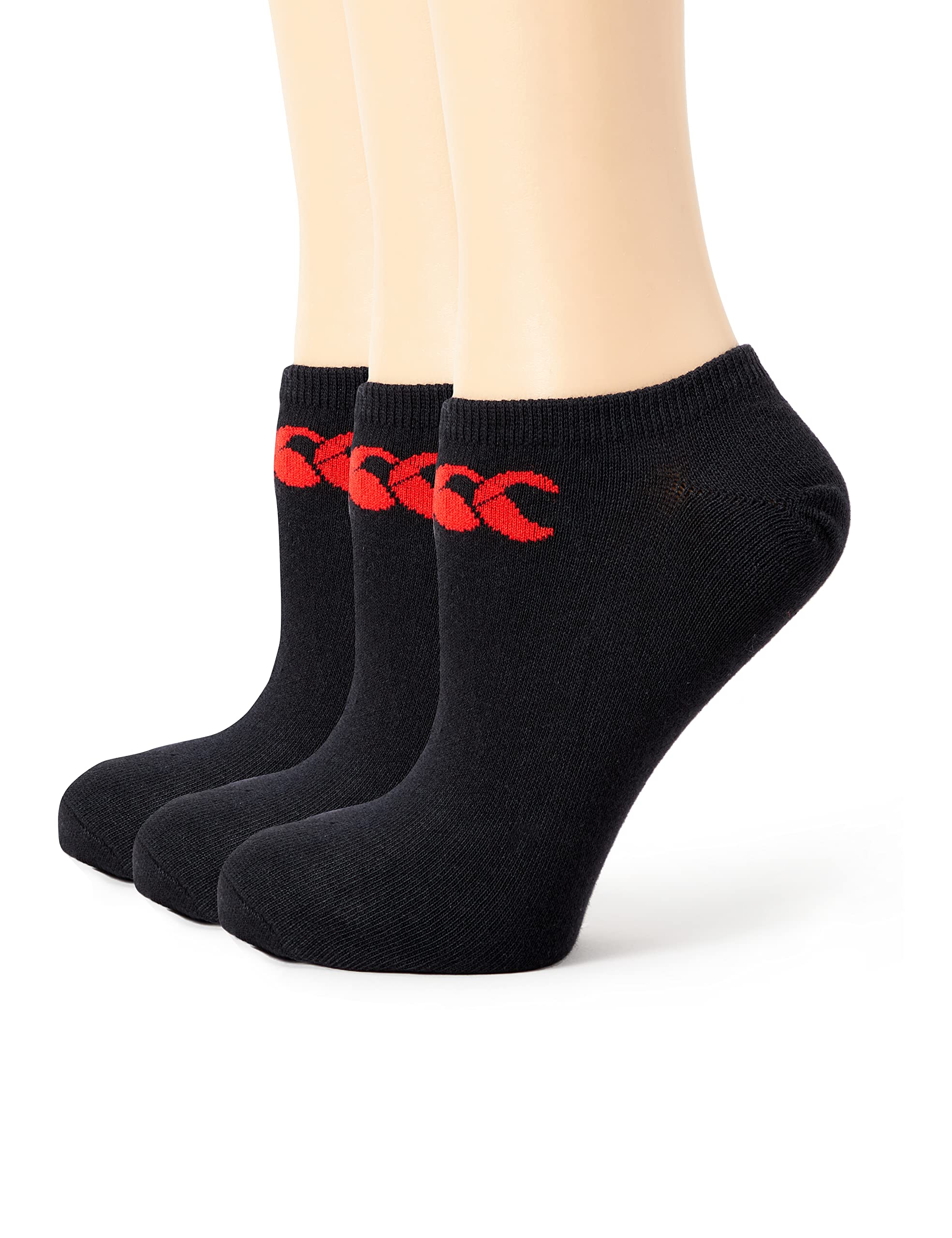 Canterbury Adult Unisex Trainer Liner 3 Pack Socks | Gym Socks | Cotton Rich | CCC Logo Socks, Black/Red, M