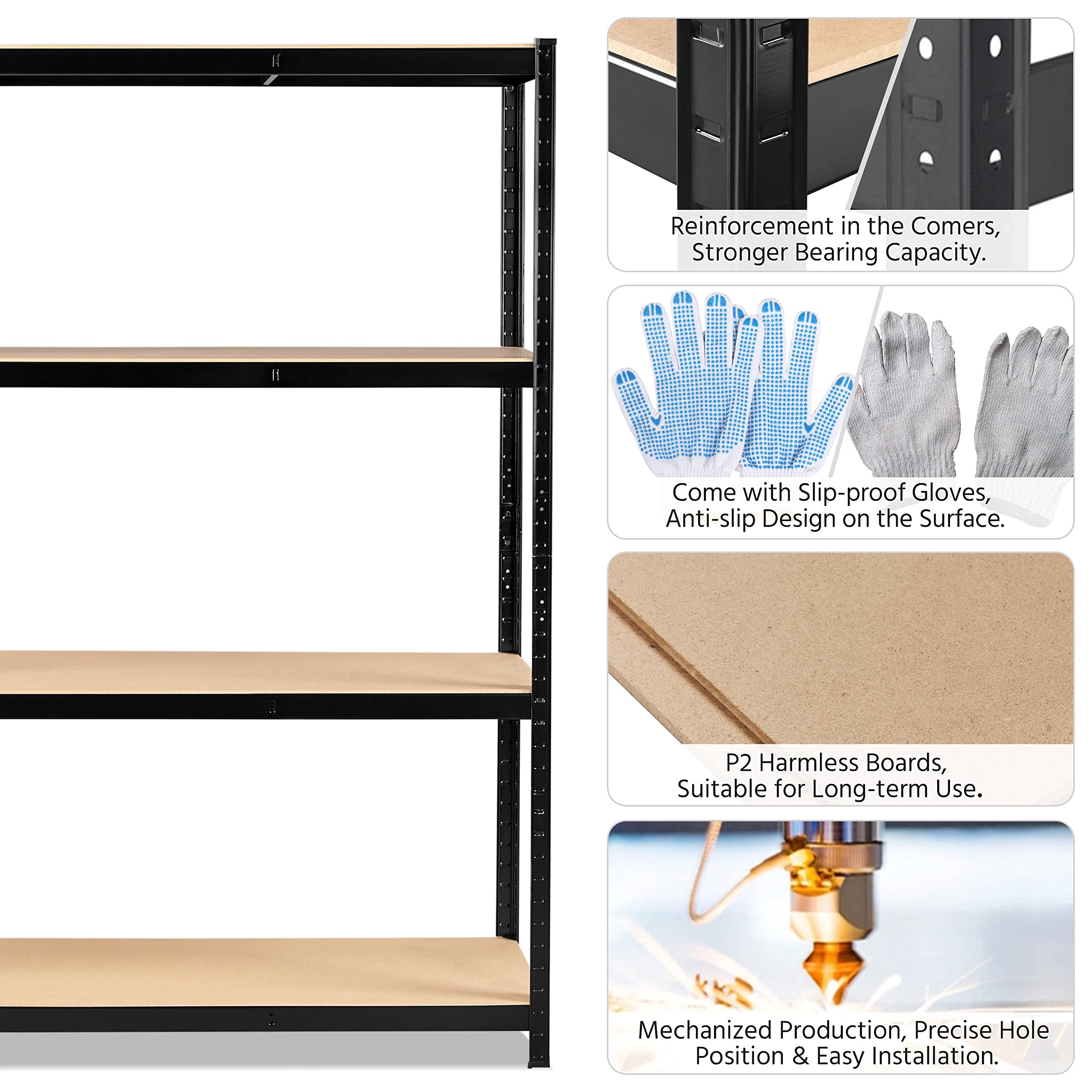 Yaheetech Étagères de Rangement 150 x 45 x 180 cm Charge Lourde Max 1024 kg Clipsable Résistant Étagères de Rangement Garage Cuisine Chambre Noir