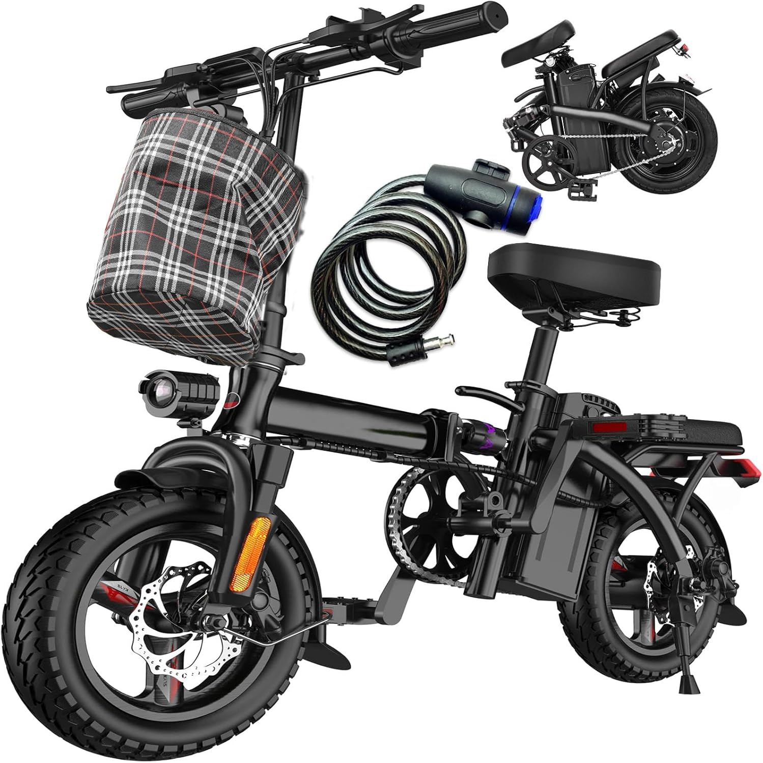 Electrical Bike for Adults Teenagers, Folding E-Bike,Commuter Metropolis Foldable ebike with 560W Motor and Battery, Twin Disc Brakes,14″ Compact Electrical Bicycle with 24MPH Pace,3-Degree Help (Ebike-A1-Black)