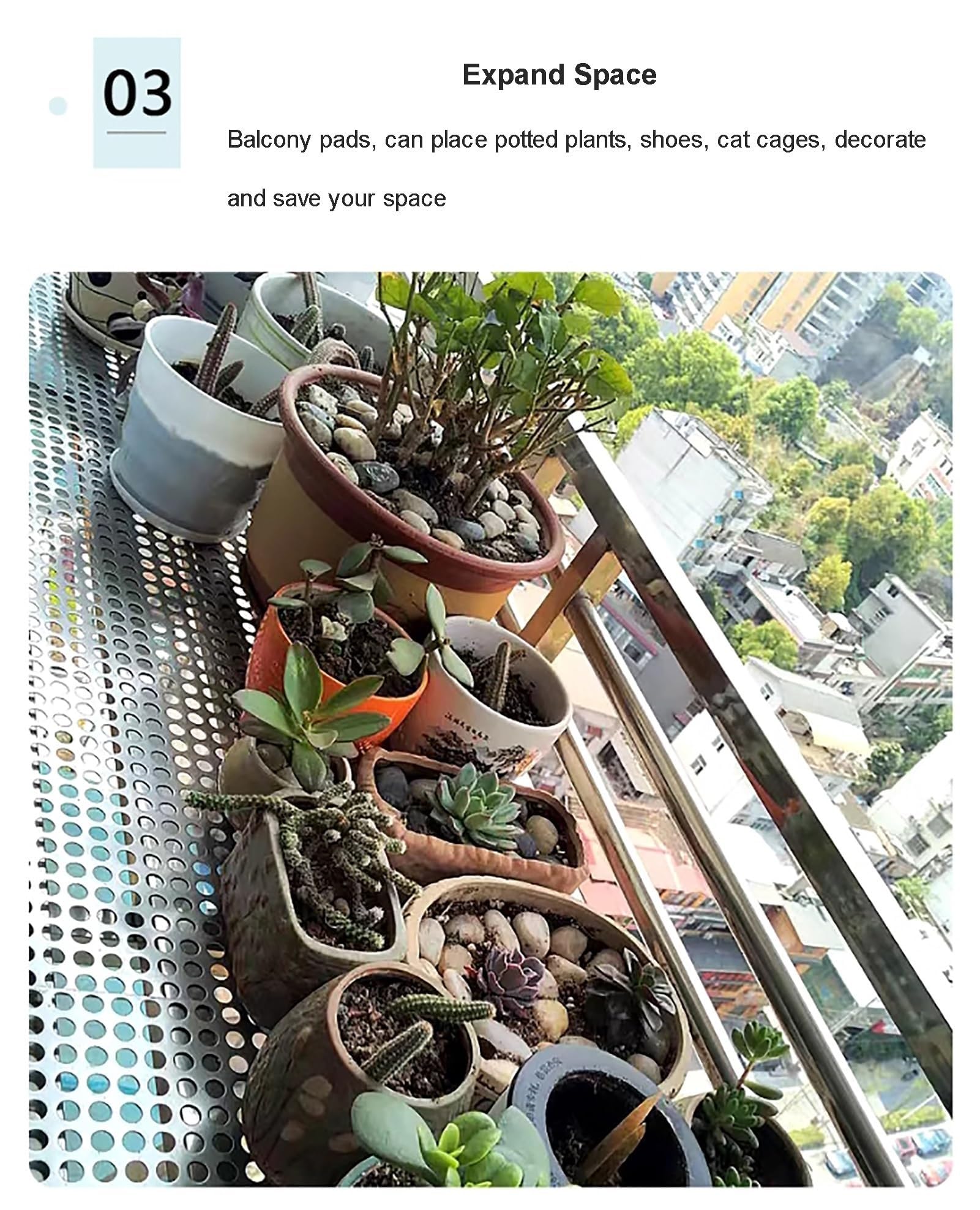 Placa de metal perforada, hoja perforada de acero inoxidable con orificios ranurados, for soporte de flores con barandilla de alféizar de ventana(50x100cm)