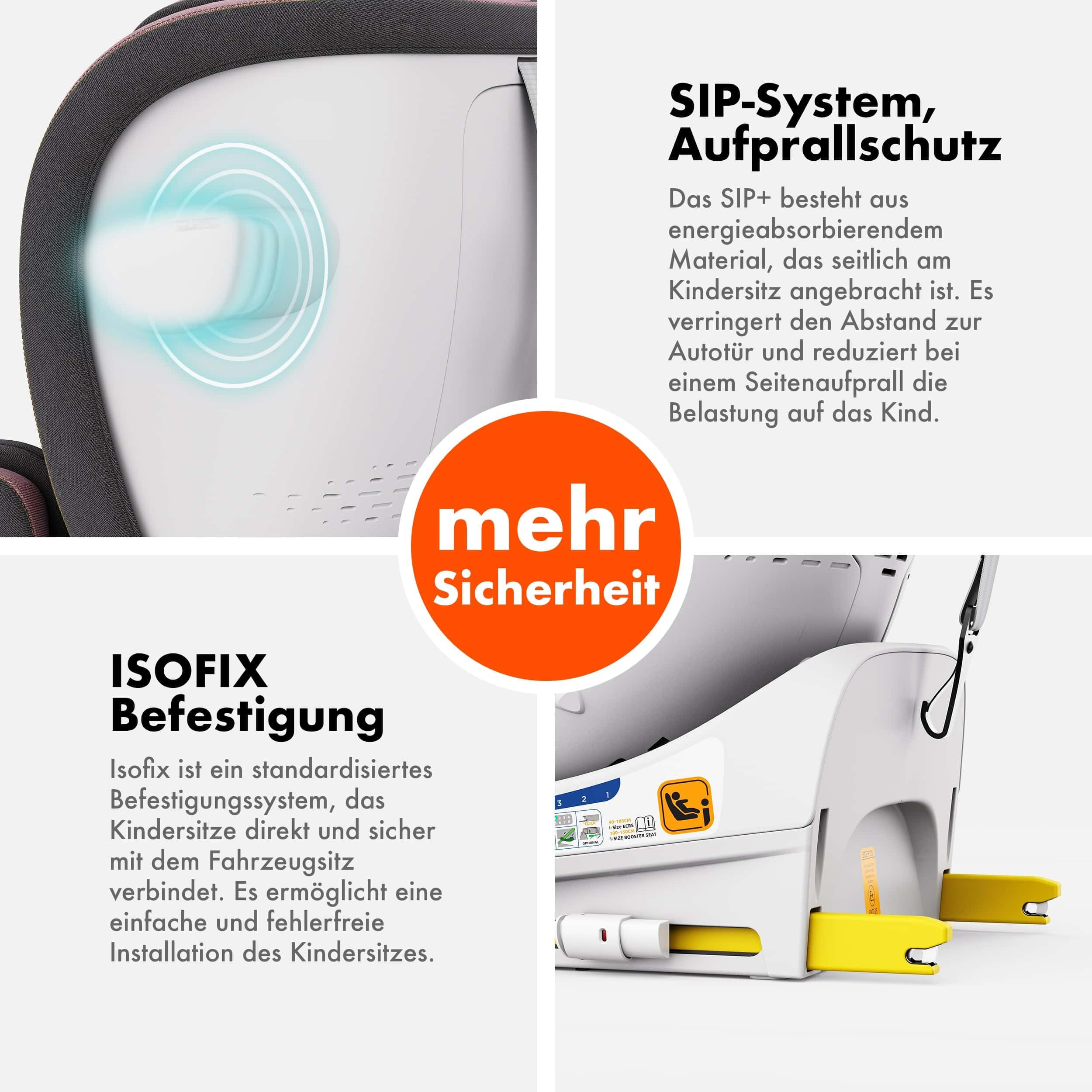 Daliya® Kindersitz ROTAZIONE | I-SIZE 40-150 cm | 8 Pos. | Isofix | (SIP) | Top Tether | 360° | 5 Punkt Gurt | Gruppe 0+ / I/II/III 0-36 KG | Neueste Zulassungs UN ECE Reg. 129 (Rosa)