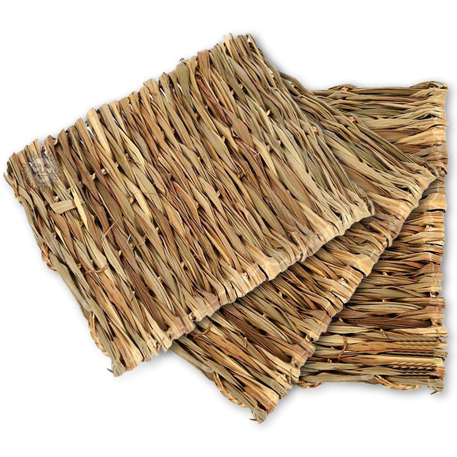SunGrow3 Pack Chinchilla Grass Mat, 8” x 11”, Bunny Foraging Straw Bedding Floor Mat for Rabbit Cages and Nesting Box Sleeping, Chew Mat Bed for Guinea Pig, Squirrel, Hamster, Cat and Small Animal