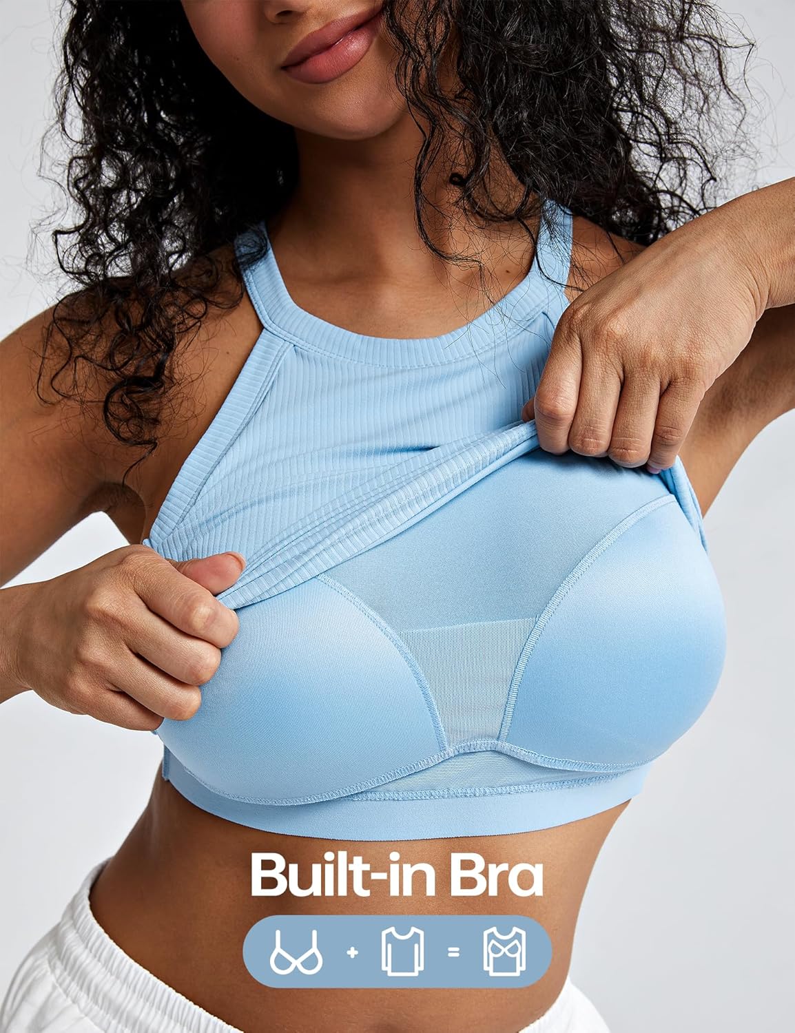 ZeroBound Built in Bra Tank Tops for Women - High Neck Racerback Tank Tops, Casual Basic Ribbed Going Out Top Sleeveless - Image 6