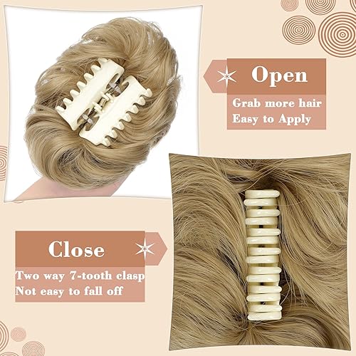 Miniatura 4 de Leterly Extensión de cabello rizado y ondulado con clip de garra, moño despeinado, coletero, sintético, para mujeres, rubio decolorado