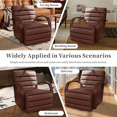 Miniatura 7 de Chifee & Vingol Silla giratoria de 360 de 30.3 pulgadas de ancho, silla giratoria de piel sintética con reposabrazos de madera maciza, silla de