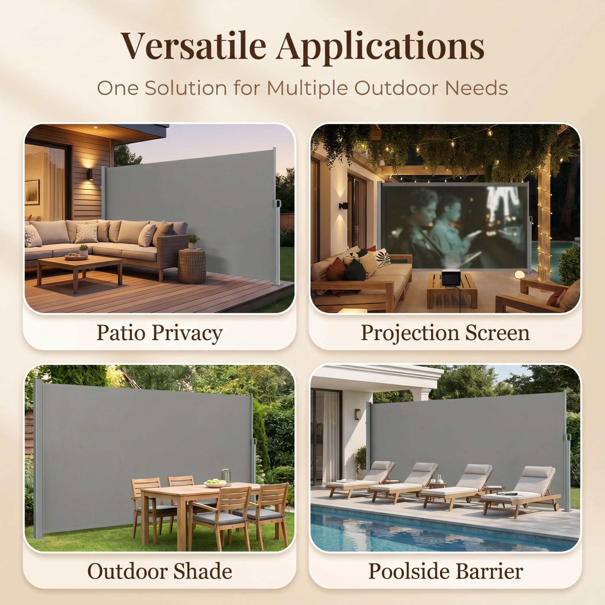 Auvent de terrasse rétractable avec accessoires de montage, brise-vue extérieur et pare-soleil pour balcon, terrasse, tonnelles et abris