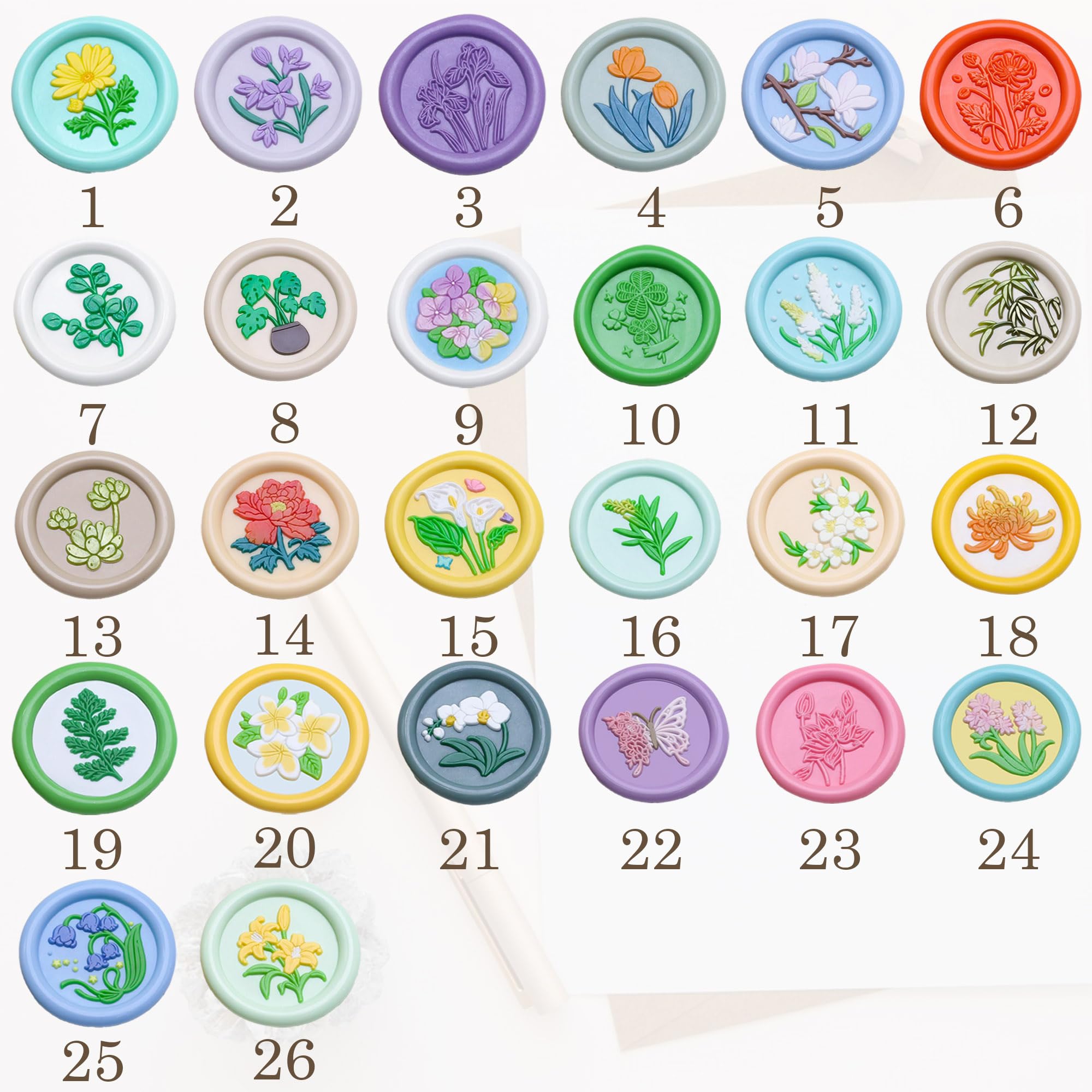 Zestaw pieczęci woskowych botanicznych, 25 szt., do kopert, dziennika, zaproszeń ślubnych, pakowania prezentów, scrapbookingu, 25 szt