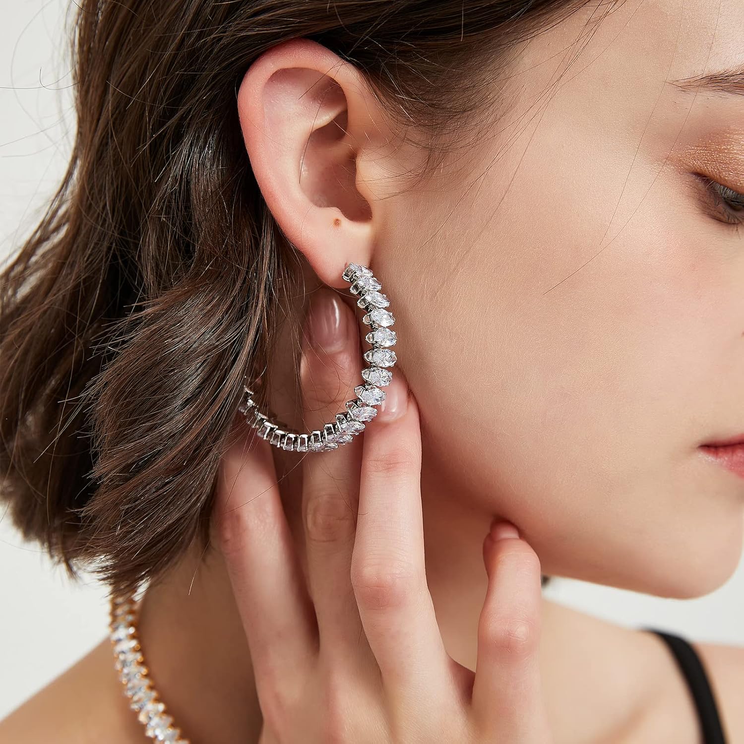 Large Rhinestone Hoop Earrings for Women: Hypoallergenic 14K Gold or White Gold Plated Thick Sparkling Crystal Big Silver Hoops Earrings for Woman Prom Party Favors or Daily Wear - Image 3