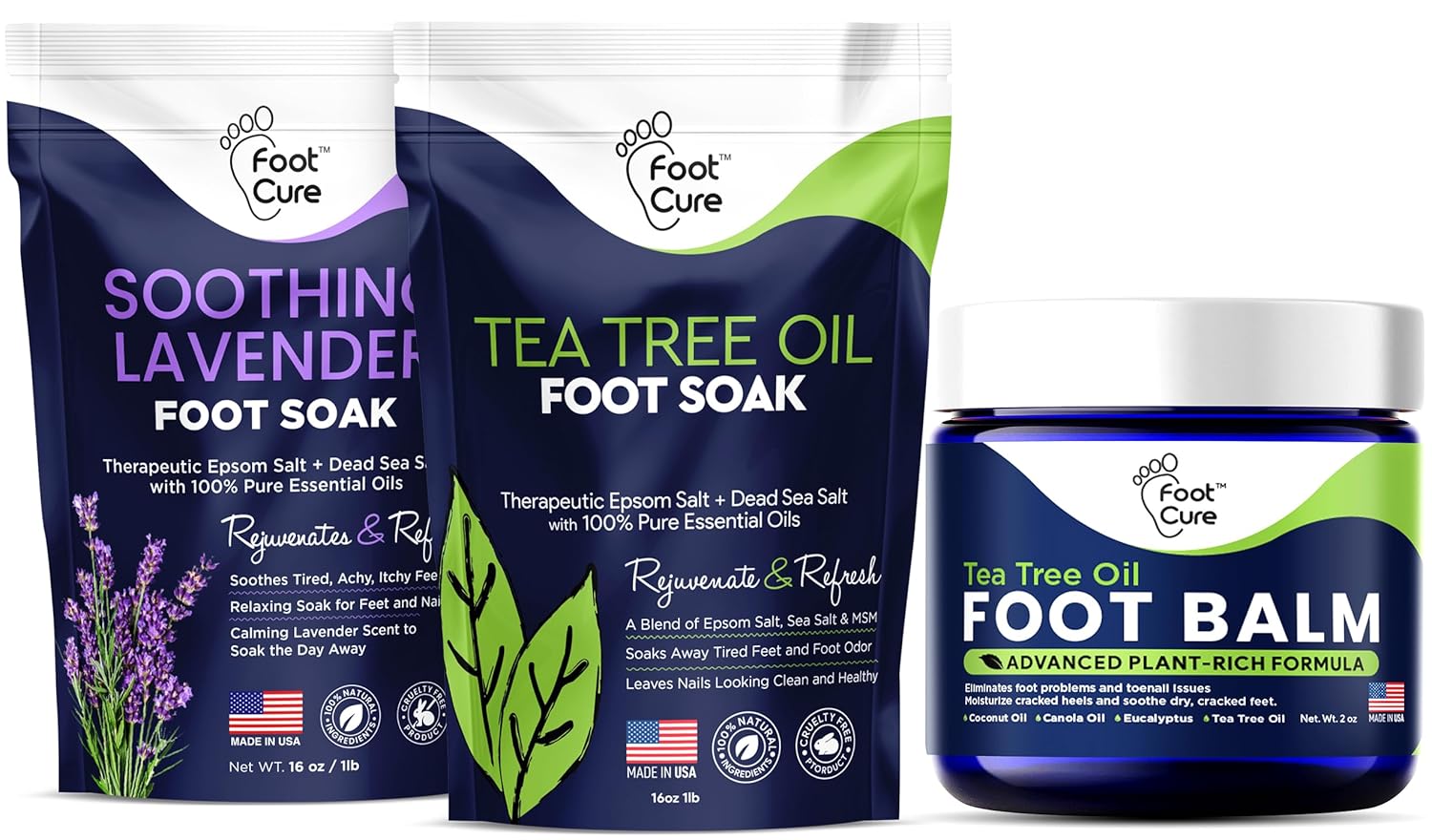Tea Tree Oil & Soothing Lavender Foot Soak with Epsom Salt - Best Toenail Treatment & Softens Calluses - Soothes Sore & Foot Moisturizer Balm For Dry Cracked Fee