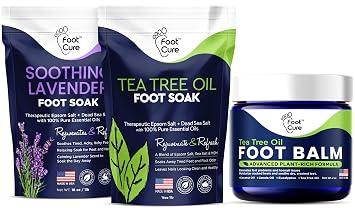 Tea Tree Oil & Soothing Lavender Foot Soak with Epsom Salt - Best Toenail Treatment & Softens Calluses - Soothes Sore & Foot Moisturizer Balm For Dry Cracked Fee
