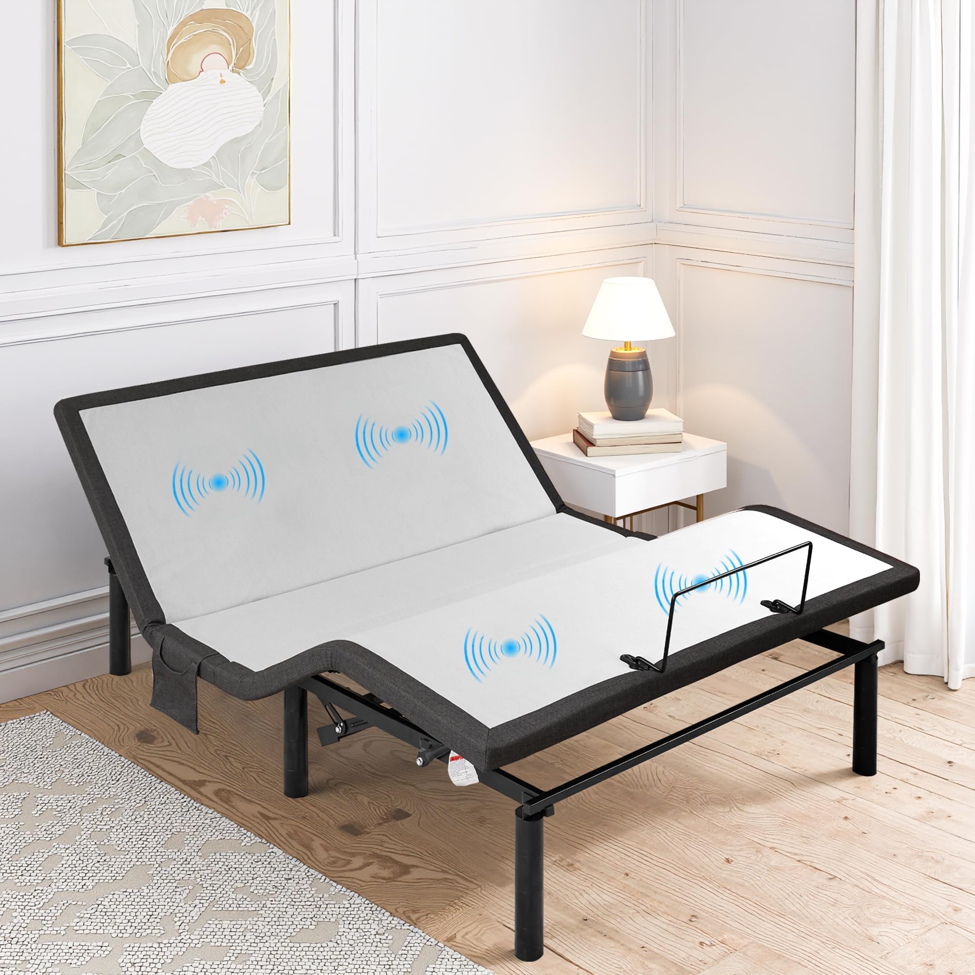 HIGREENA Adjustable Bed Frame Queen Size, Bed Base with Massage, USB Ports & Under-Bed Night Light, Adjustable Bed Base with Storage Pocket, Wireless Remote Control, Zero Gravity