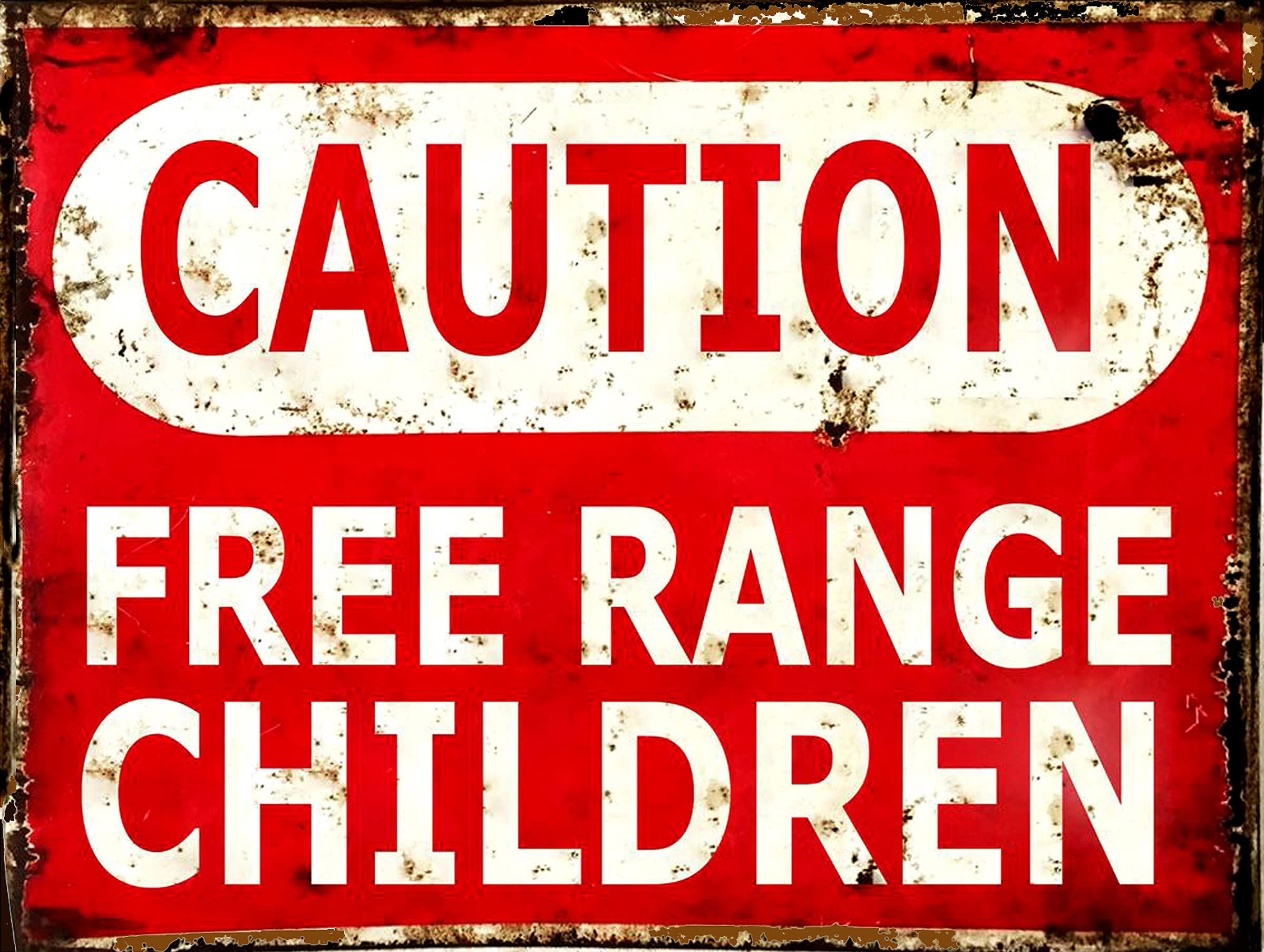 Shawprint Limited Mixed Colours Caution Free Range Children Retro Metal Tin Wall Plaque Sign Novelty Gift Home Bar Shed Man Cave (150Mm X 200Mm (6" X 8")