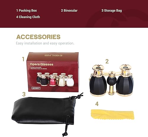 Miniatura 9 de ESSLNB Lentes de ópera para mujeres y adultos, lentes de teatro compactos para teatro y conciertos, binoculares antiguos con funda y cadena