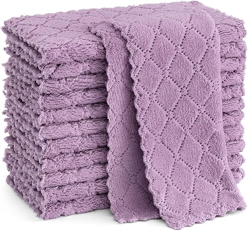 Homaxy Paquete de 12 paños de cocina (10 x 10 pulgadas, púrpura), paños de cocina de terciopelo coral súper suaves y absorbentes, paños de limpieza