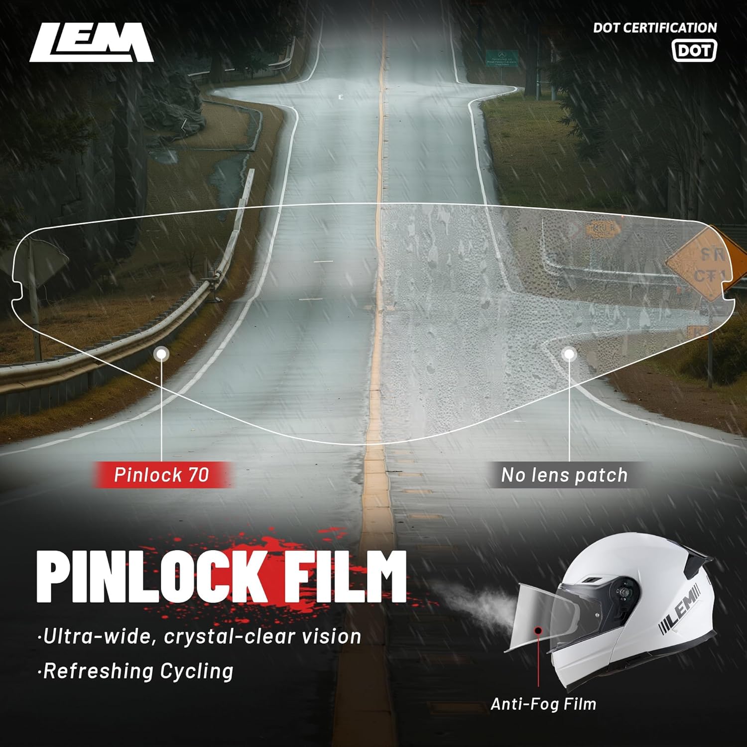 LEM Modular Motorcycle Helmets Fiberglass, Full Face Motorcycle Helmet Flip Up for Touring, DOT Certified, Release Sun Visor & Removable Comfort Liner, Lightweight Street Bike Helmet (White, L)