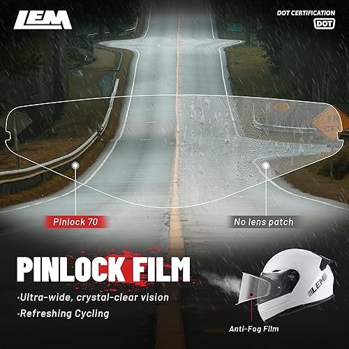 Miniatura 6 de Casco modular para motocicleta LEM de fibra de vidrio, casco integral para motocicleta con visera abatible para viajes, certificado DOT, visera