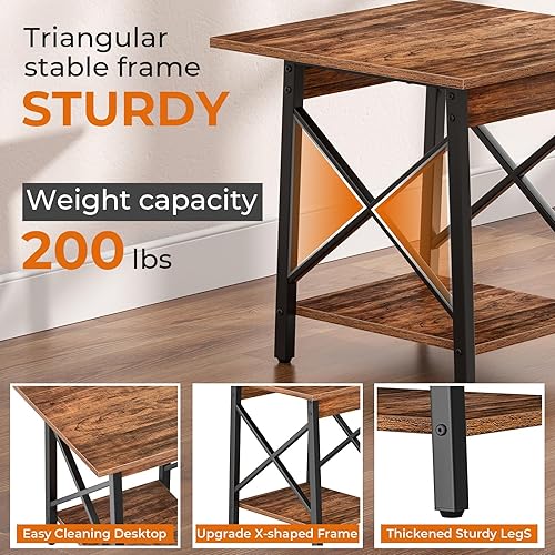 Miniatura 4 de GreenForest - Mesa auxiliar de 24 pulgadas para sala de estar, mesas laterales grandes cuadradas con estructura en X, mesita de noche industrial