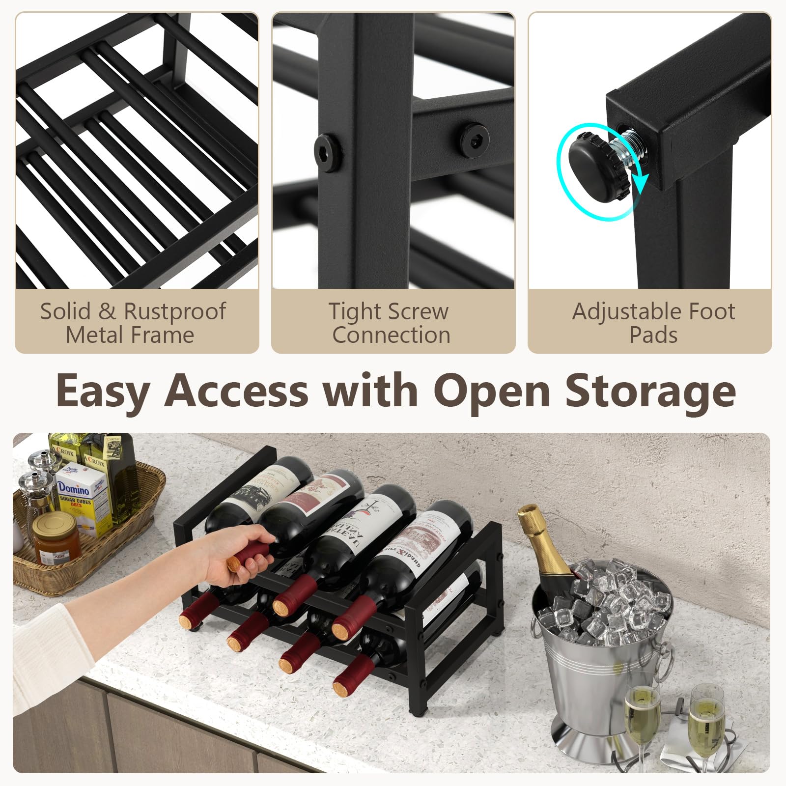 GOPLUS Botellero de 2 niveles para 8 botellas, soporte para botellas de vino, de metal, para cocina y bar, 42,5 x 24,5 x 20,5 cm