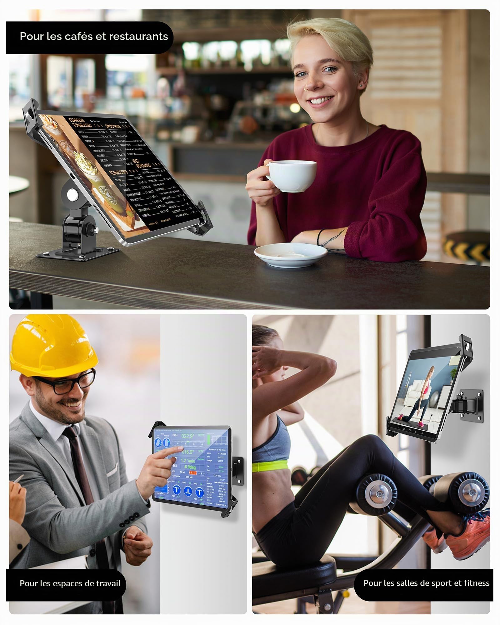 AboveTEK Support Mural pour Tablette - Verrouillage Antivol et Clé - Compatible avec iPad, Galaxy Tab, Slate, Fire et Plus - Modes Portrait et Paysage