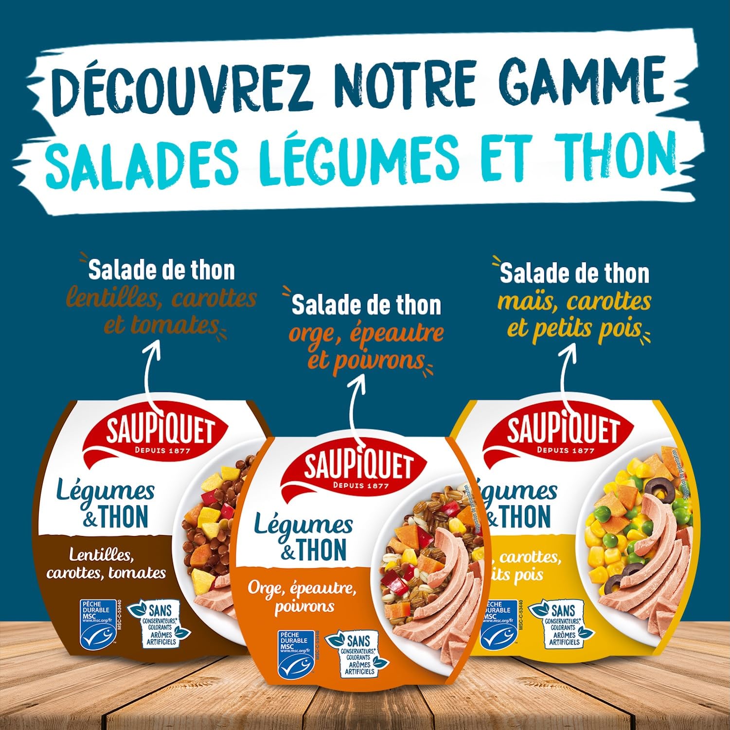 SAUPIQUET - Légumes & Thon - Maïs, Carottes, Petits Pois - Salade Prête à Consommer - Température Ambiante - Idéal Pique-Nique - Poisson Issu Pêche Traçabilité Garantie - 9 Conserves (160 g)