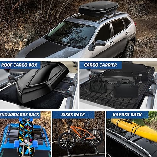 Miniatura 4 de MotorFansClub Barras transversales con cerradura para Jeep Cherokee 2014 2015 2016 2017 2018 2019 2020 2021 2022 2023 portaequipajes de carga de