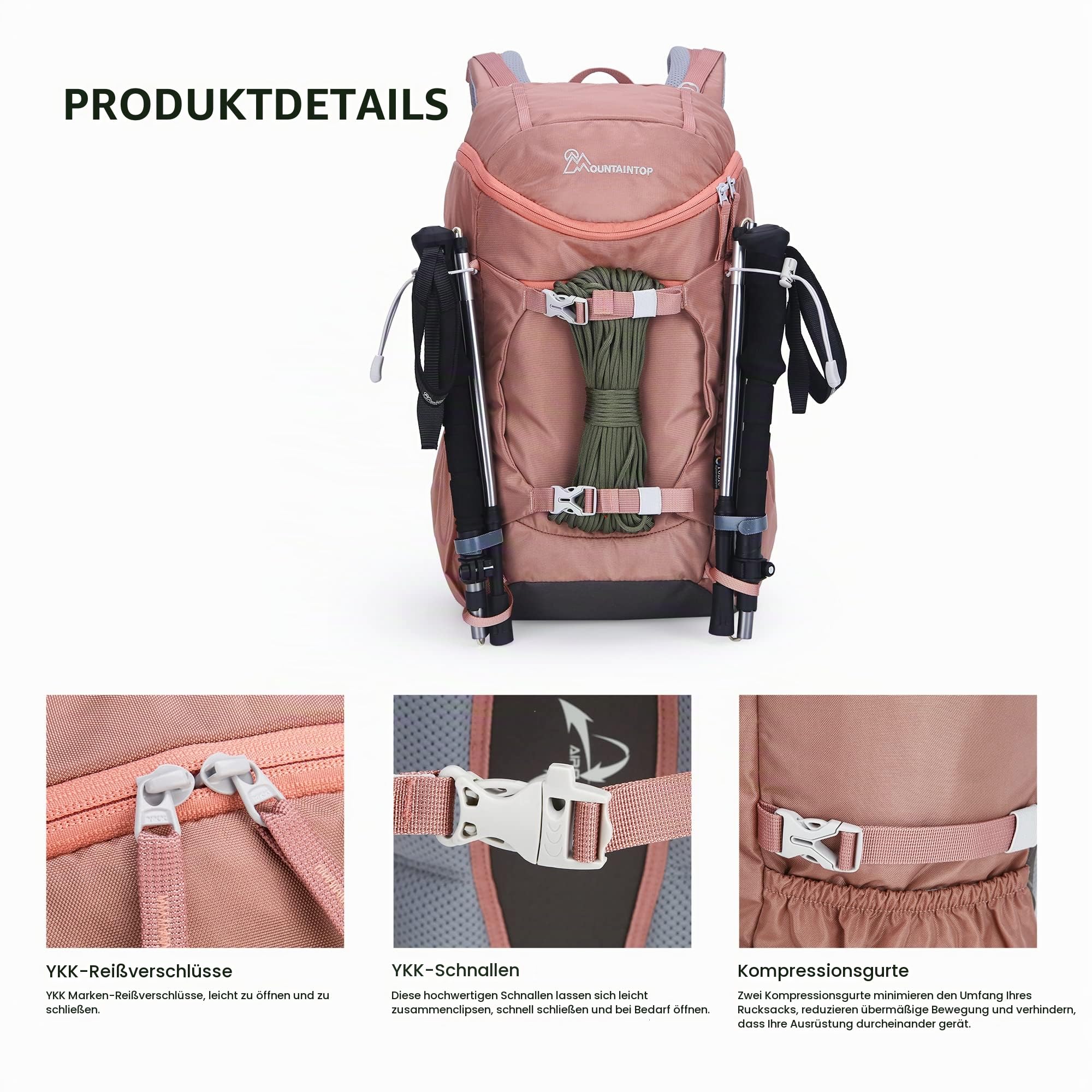 Mountaintop 28L Wanderrucksack Herren Damen für Outdoor Wandern | Reiserucksack klein Rucksack mit Brustgurt Trekkingrucksack Trekking für Camping Wandern Reisen Travel