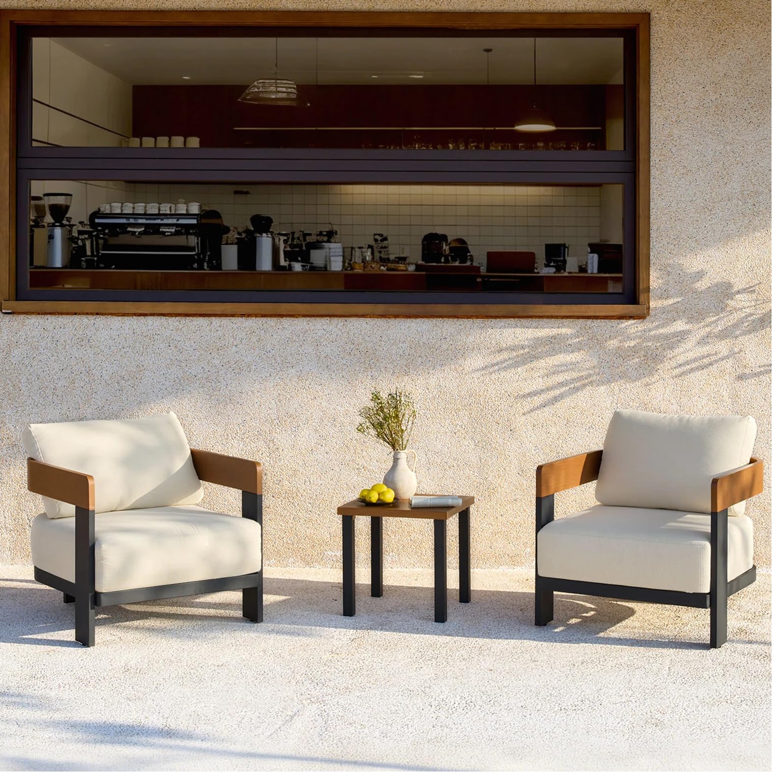 Tribesigns 3 Piece Patio Bistro Set, Outdoor Furniture Set with U-Shape Proch Armchair & Metal Table, Patio Conversation Sets with Deep Seating & 8.66