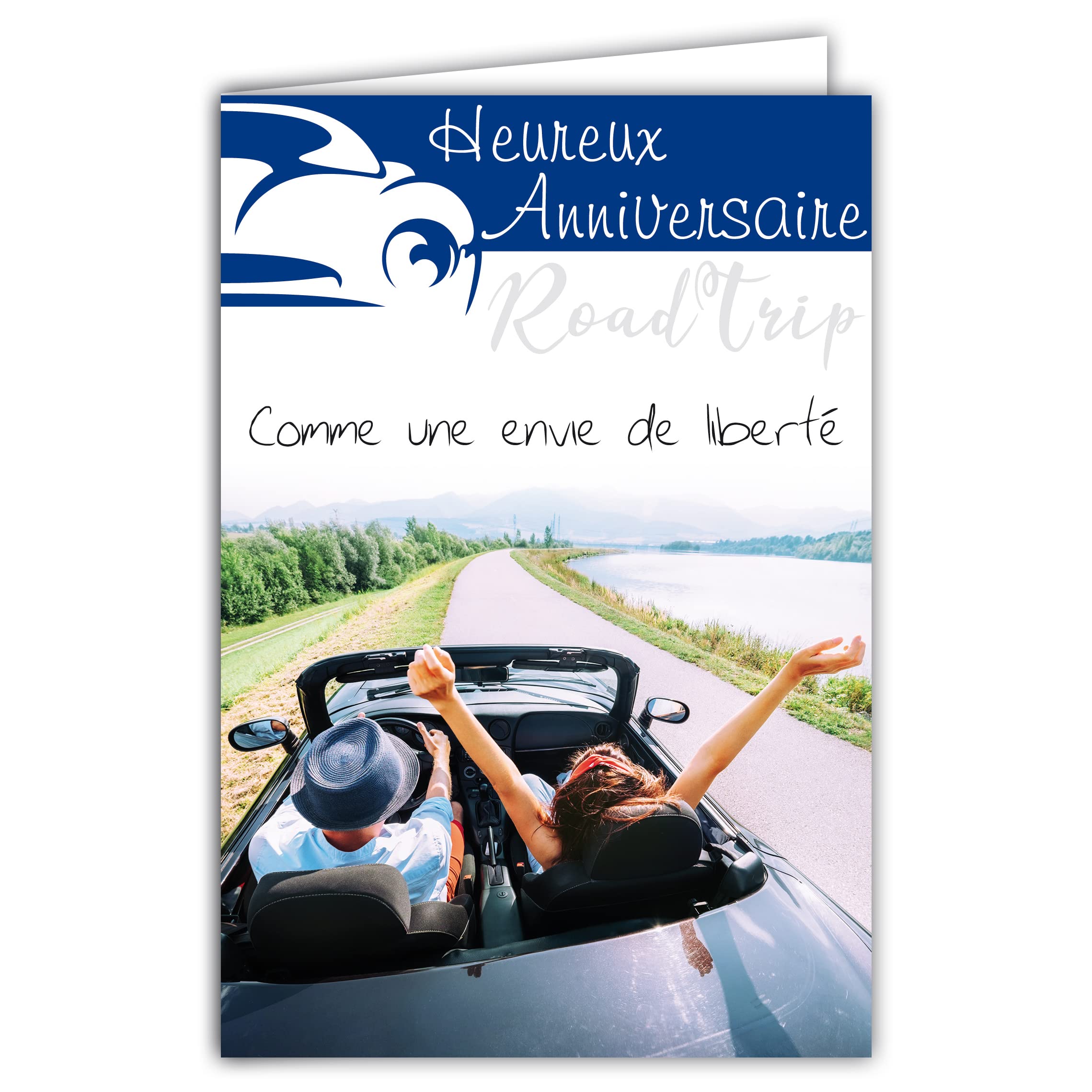 Afie 65-1346 Happy Birthday Road Trip in Lovers Envie de Liberté Sport Coupe Convertible Convertible Holiday Road Escape Card - Envelope Included - Made in France
