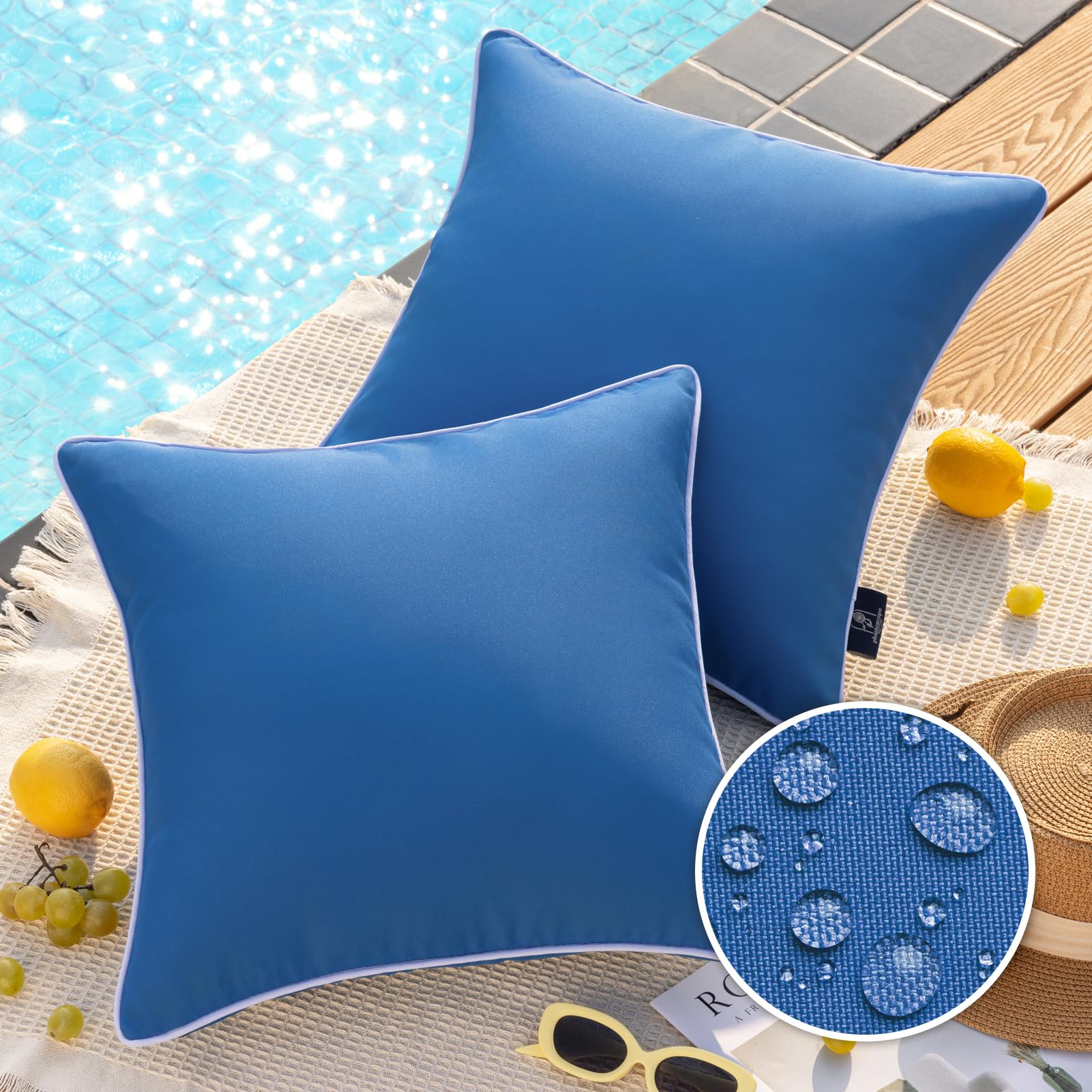 Phantoscope Pack of 2 Outdoor Waterproof Throw Pillow Covers Decorative Square Outdoor Pillows Cushion Case Patio Pillows for Couch Tent Sunbrella, Blue 20x20 inches 50x50 cm — image 1