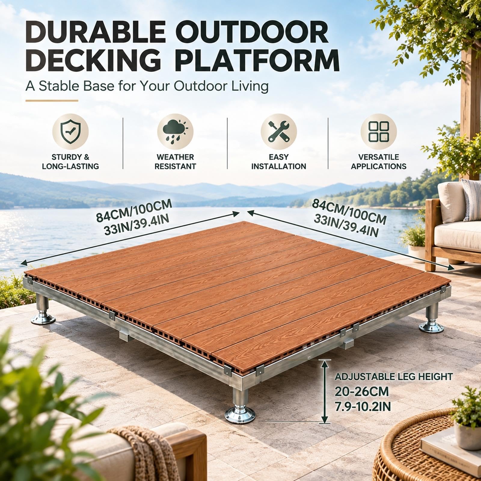 4 PCS Plataforma Terraza Modular Elevada Resistente A La Intemperie WPC