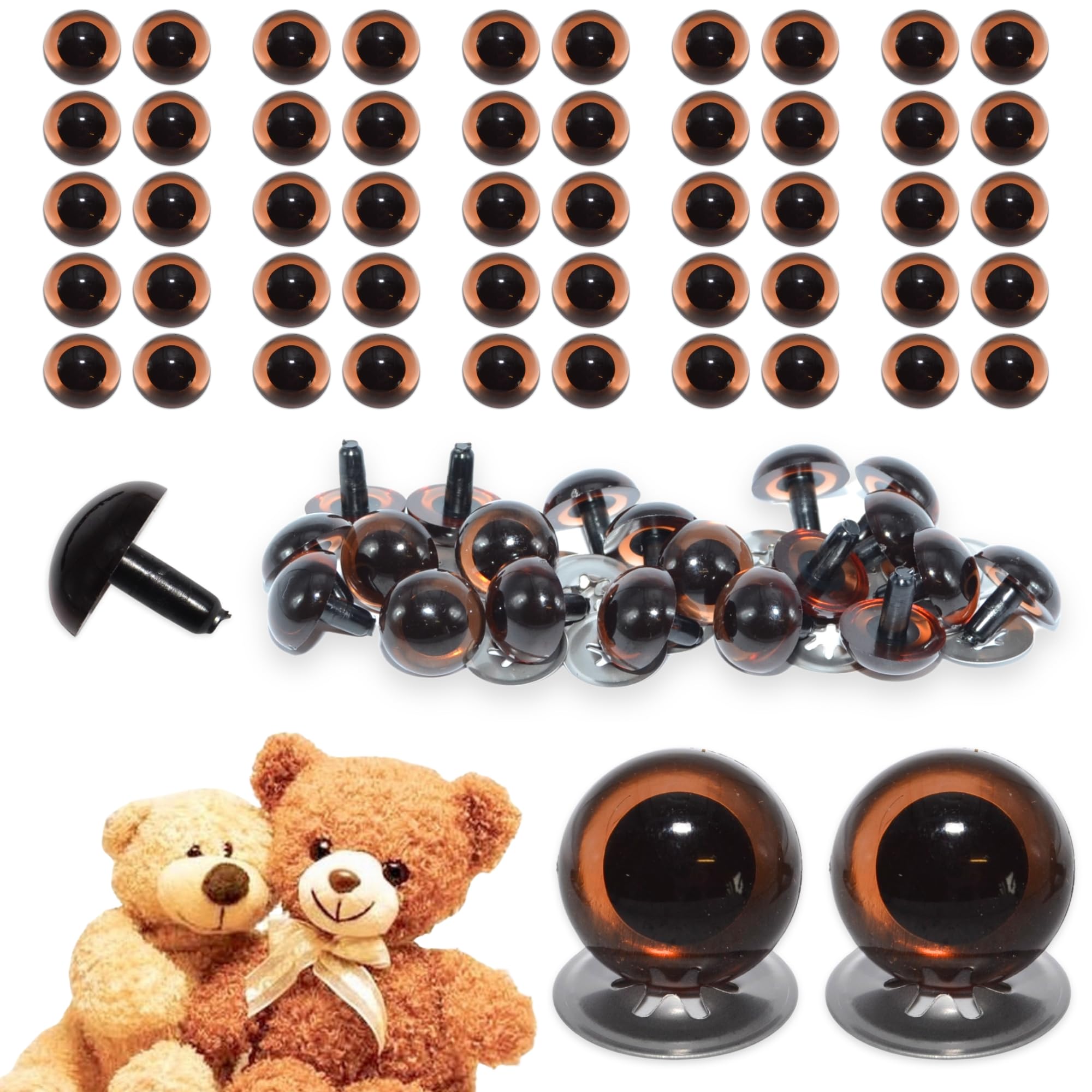 celloexpress 15mm Transparent Brown Crystal Eyes with Metal Backs - Safety Eyes for Soft Toy Teddy Bear Animal Making (Pack of 25 Pairs)