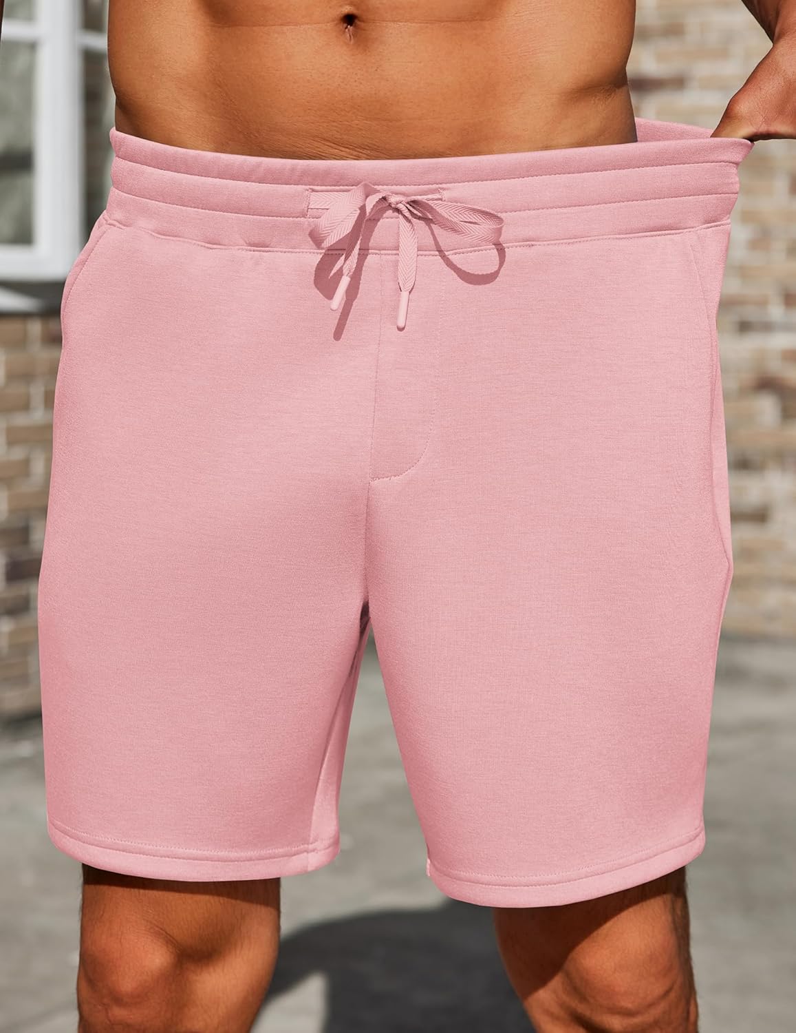 PINSPARK Mens Lounge Sweat Shorts, 7" Casual Elastic Waist Gym Workout Shorts with Drawstring - Image 3