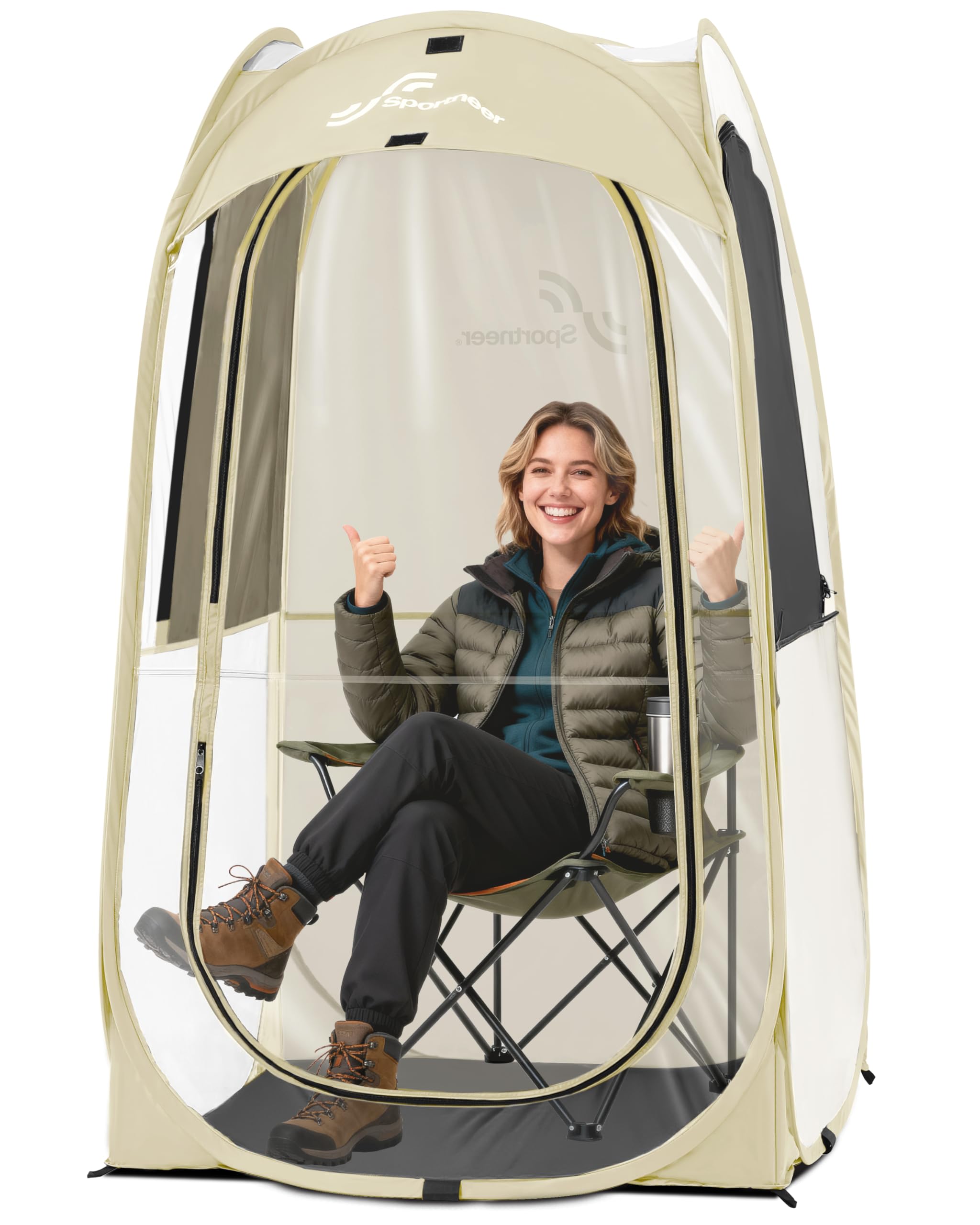 Sportneer Clear Sport Tent, 1 Person Transparent Outdoor Pop-Up Tent, Lightweight & Portable Weather Shelter for Parents, Windproof Cold Weather Protection, Rain Shield for Sports Events & Sidelines : Sports &