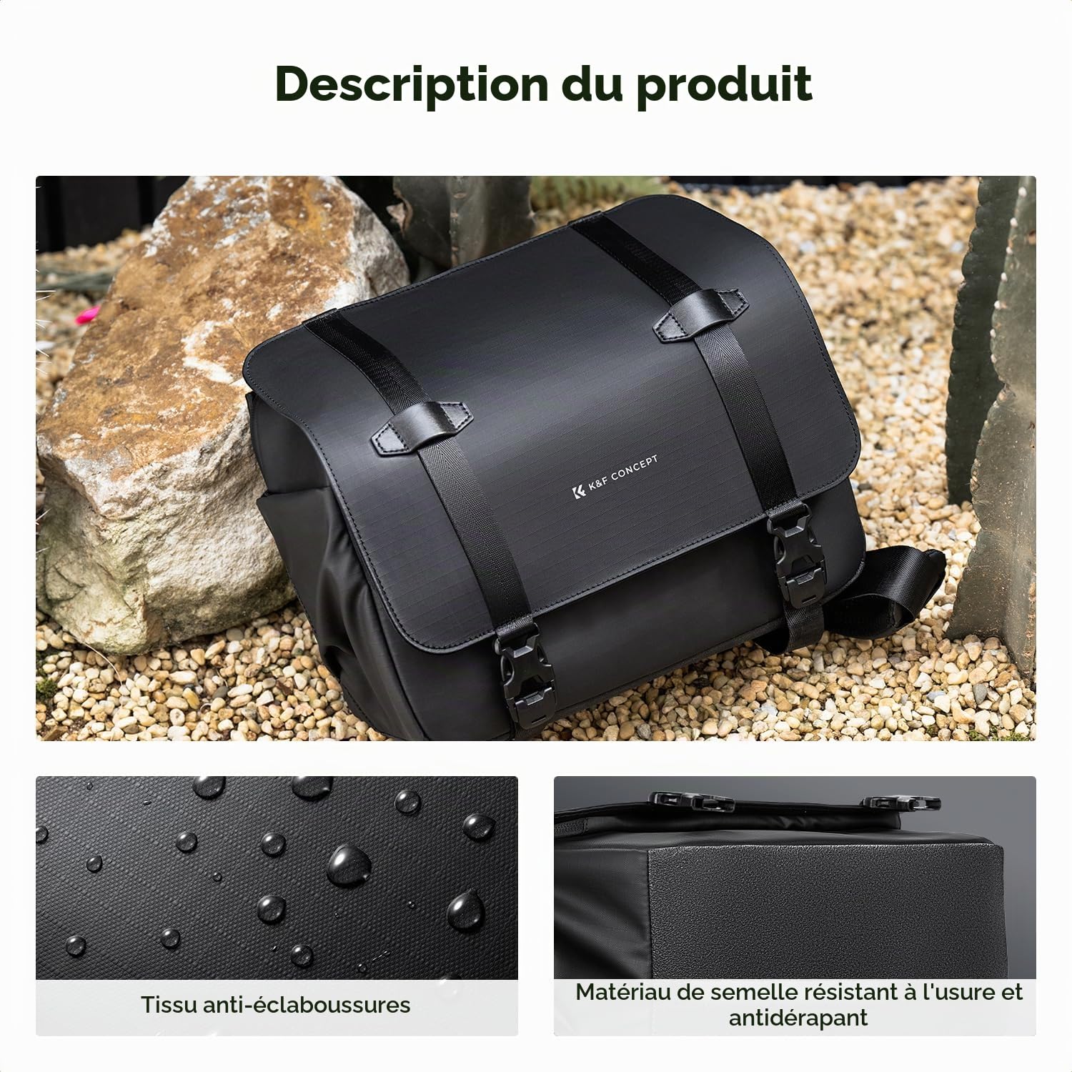 K&F CONCEPT Sac à Bandoulière pour Appareil Photo | Sac Photo réglable avec Compartiment pour Ordinateur Portable Support de trépied étanche Compatible DSLR/SLR/Objectif，BS04