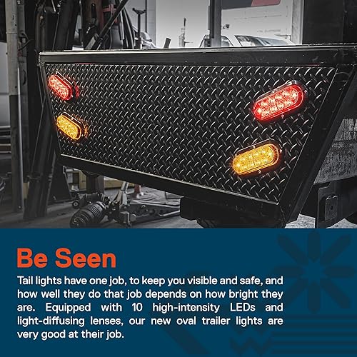 Miniatura 4 de TRUE MODS - Juego de 2 luces traseras LED ovaladas ámbar de 6 pulgadas DOT FMVSS 108 SAE I6P montaje en superficie IP67 resistente al agua señal de