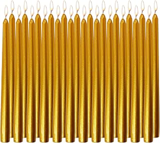 24 Pack Gold 10-Inch Taper Candles, Unscented & Smokeless Dripless Candlesticks 7-8H Long Burn Time - Paraffin Wax Ideal for Wedding, Holiday, Dinner Table, Home Decor, Parties, Christmas