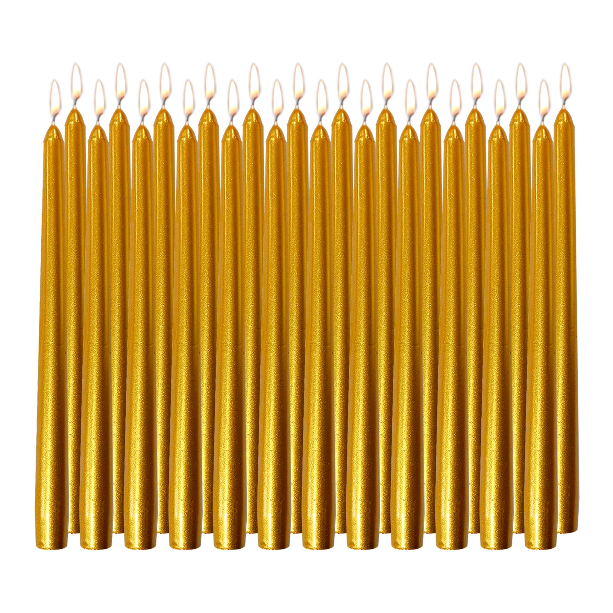 24 Pack Gold 10-Inch Taper Candles, Unscented & Smokeless Dripless Candlesticks 7-8H Long Burn Time - Paraffin Wax Ideal for Wedding, Holiday, Dinner Table, Home Decor, Parties, Christmas