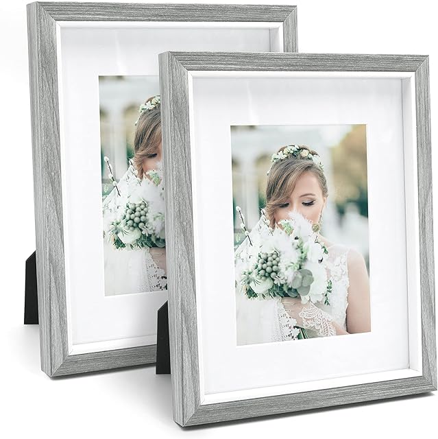 SUMGAR 8x10 Photo Frame Grey Wooden Deep Double Picture Frames with Mount Glass Front 2 Pack 10 x 8 Inches Wedding Family Best Friend Photo Frames for Wall Hanging Tabletop Graduation Gifts