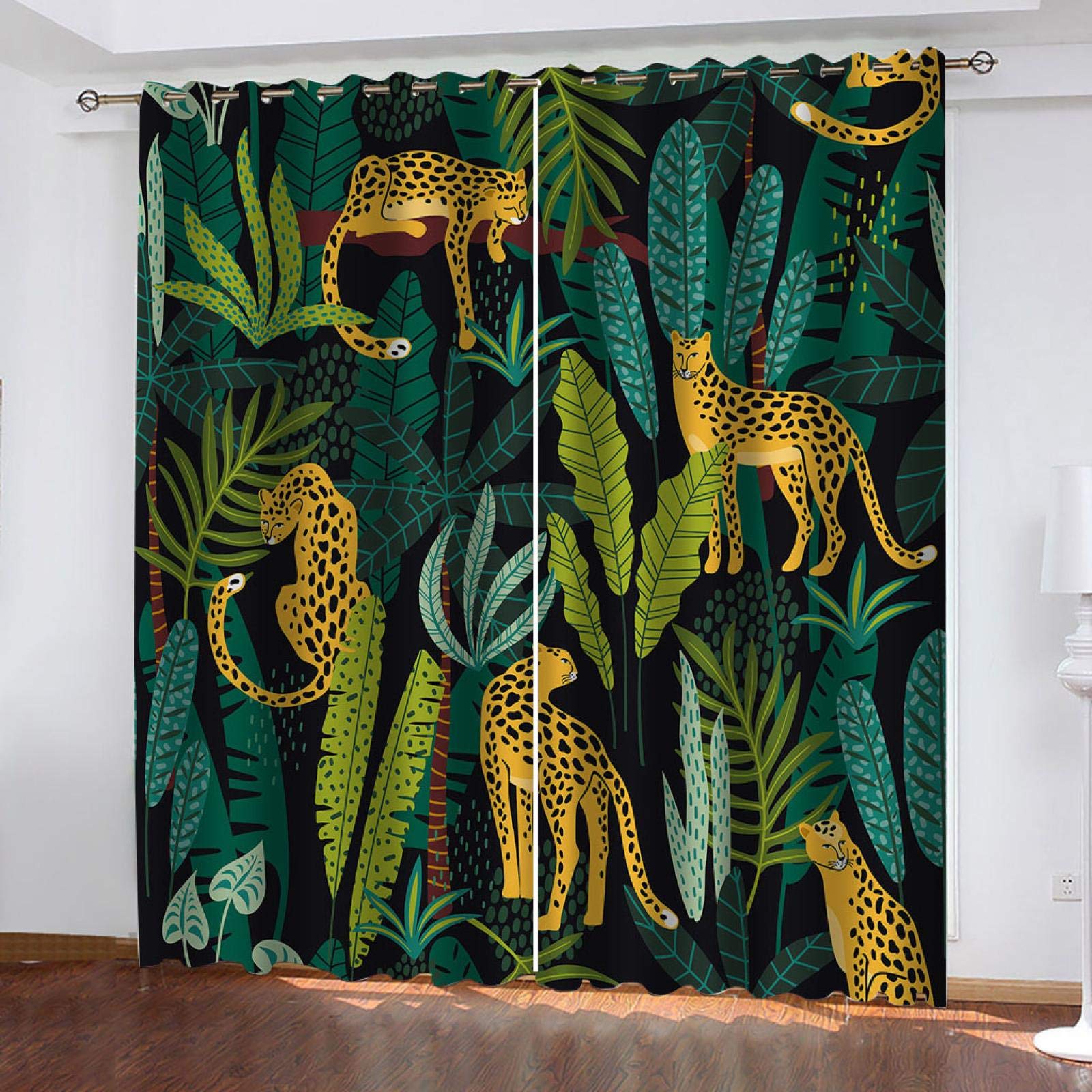 Rideau Occultant Isolant Thermique À Oeillets 2 Pièces 117x230cm, Motif Guépard Jungle Tropicale