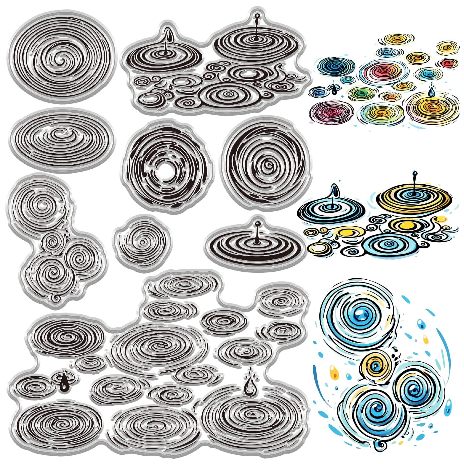 CRASPIRE Rubber Clear Stamps Water Ripple Droplets Raindrops Puddles Transparent Vintage Silicone Seals Embossing for Journaling Card Making Decor DIY Scrapbooking Photo Album Holiday Decorative