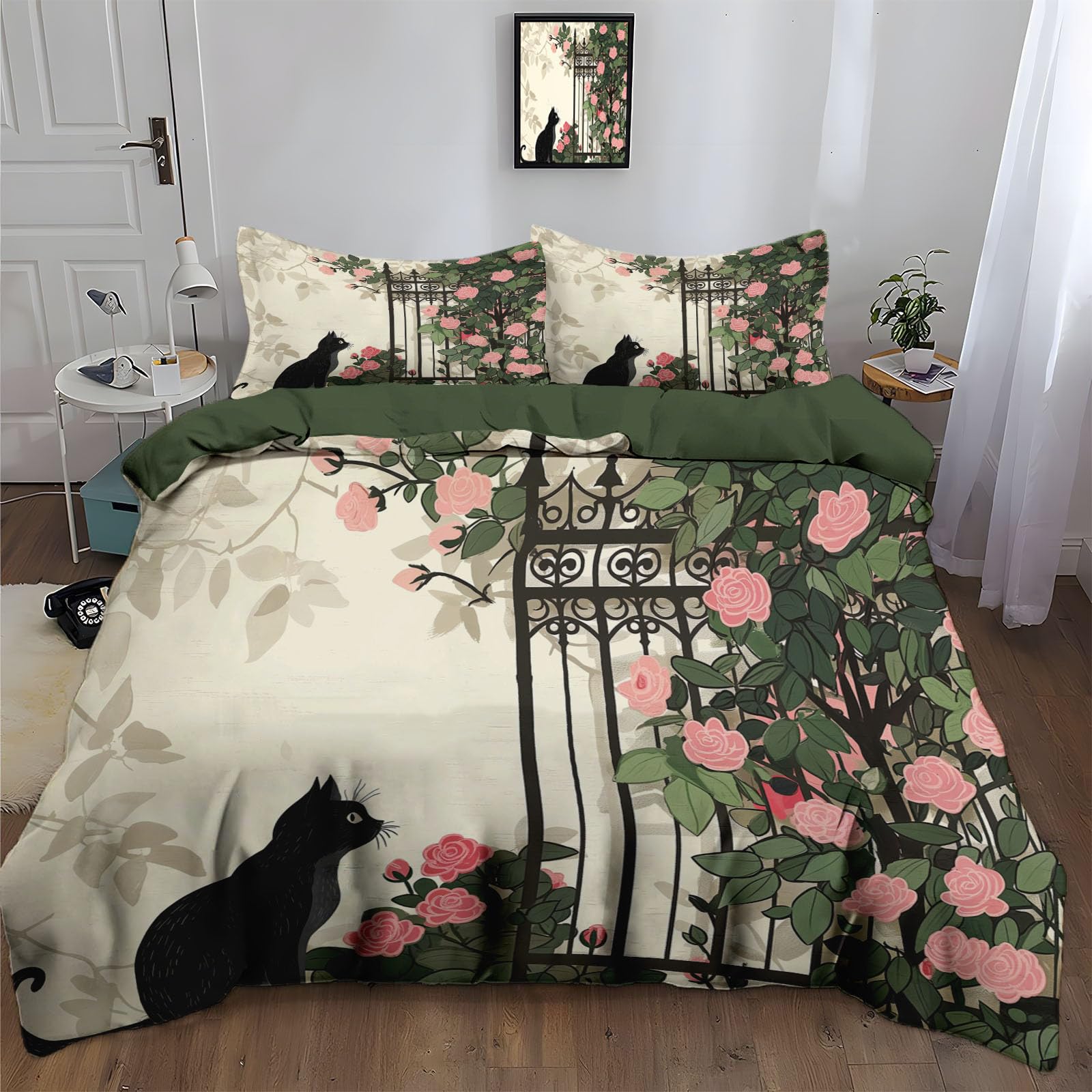 Housse de couette respirante 3D chat noir tissu ultra doux 240x260