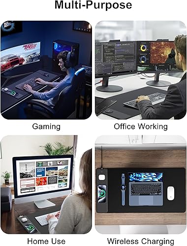 Miniatura 8 de TopMade Alfombrilla de mouse de carga inalámbrica, alfombrilla de mouse impermeable para juegos con superficie ultra suave, base antideslizante,