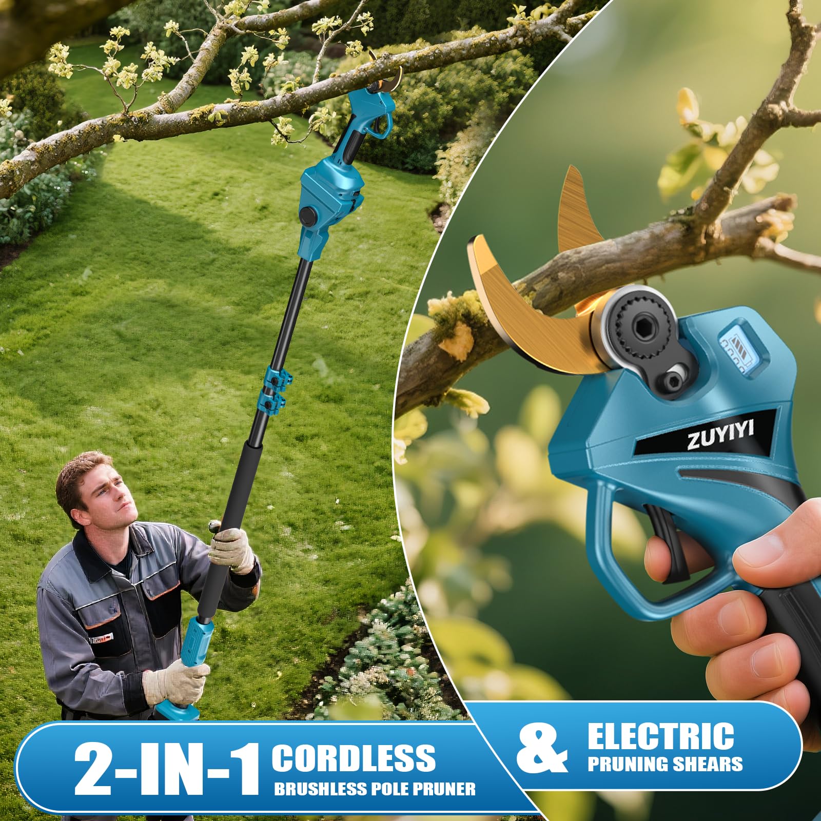 Potatore a batteria 2 in 1 per Makita 18 V (non inclusa), diametro di taglio 6 cm, potatore elettrico da 3,5 m con asta di prolunga
